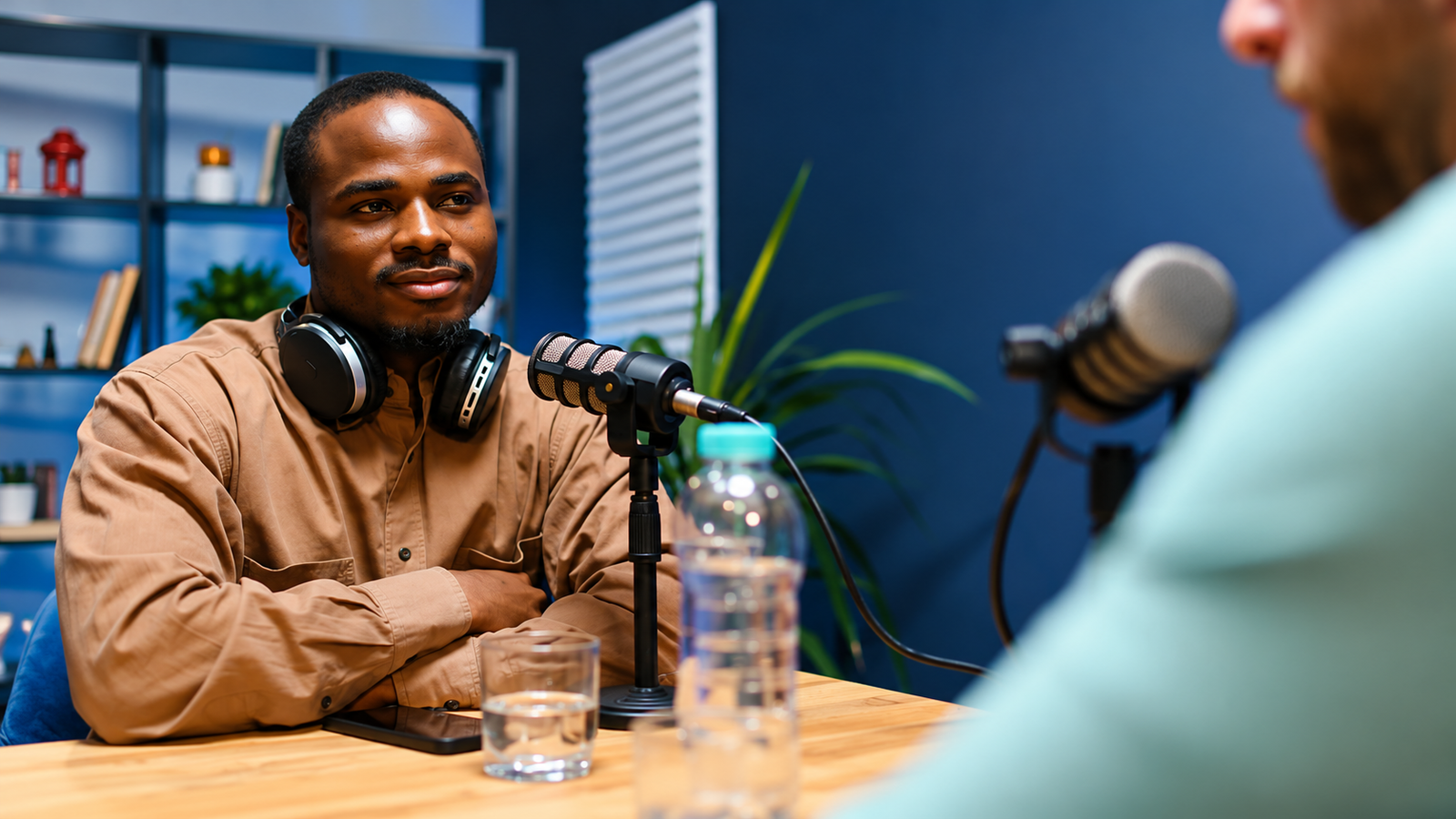 Doctor interview podcast studio in Delhi with professional medical lighting and multi-camera setup