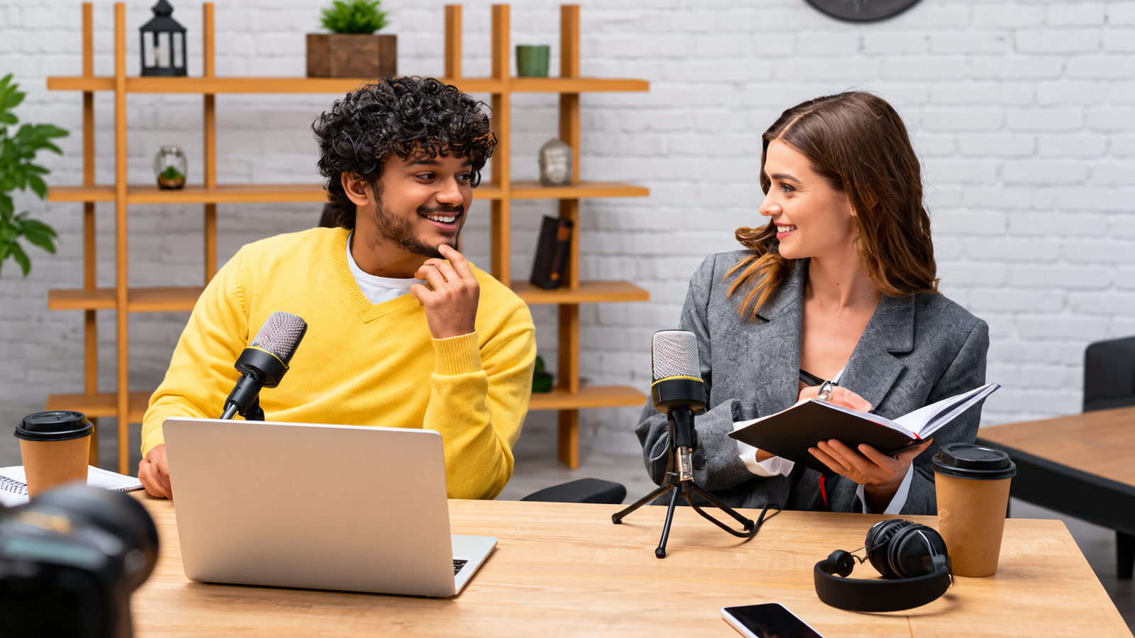 Expert panel podcast studio in Delhi with professional lighting and multi-camera setup